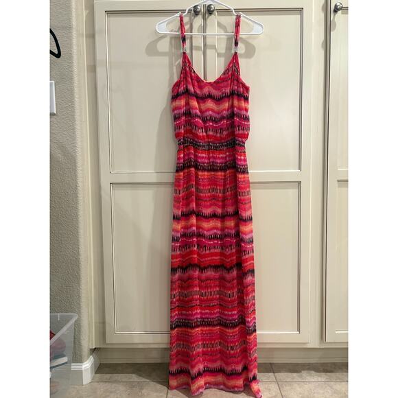 White House Black Market Women's Maxi Dress M 6-12 Red Pink WHBM Dress - Picture 2 of 5